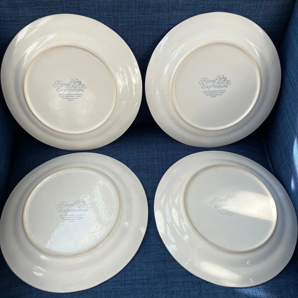 Floral Expression Stoneware Dinner Plates Set of 5 Vintage Blue Floral Scalloped